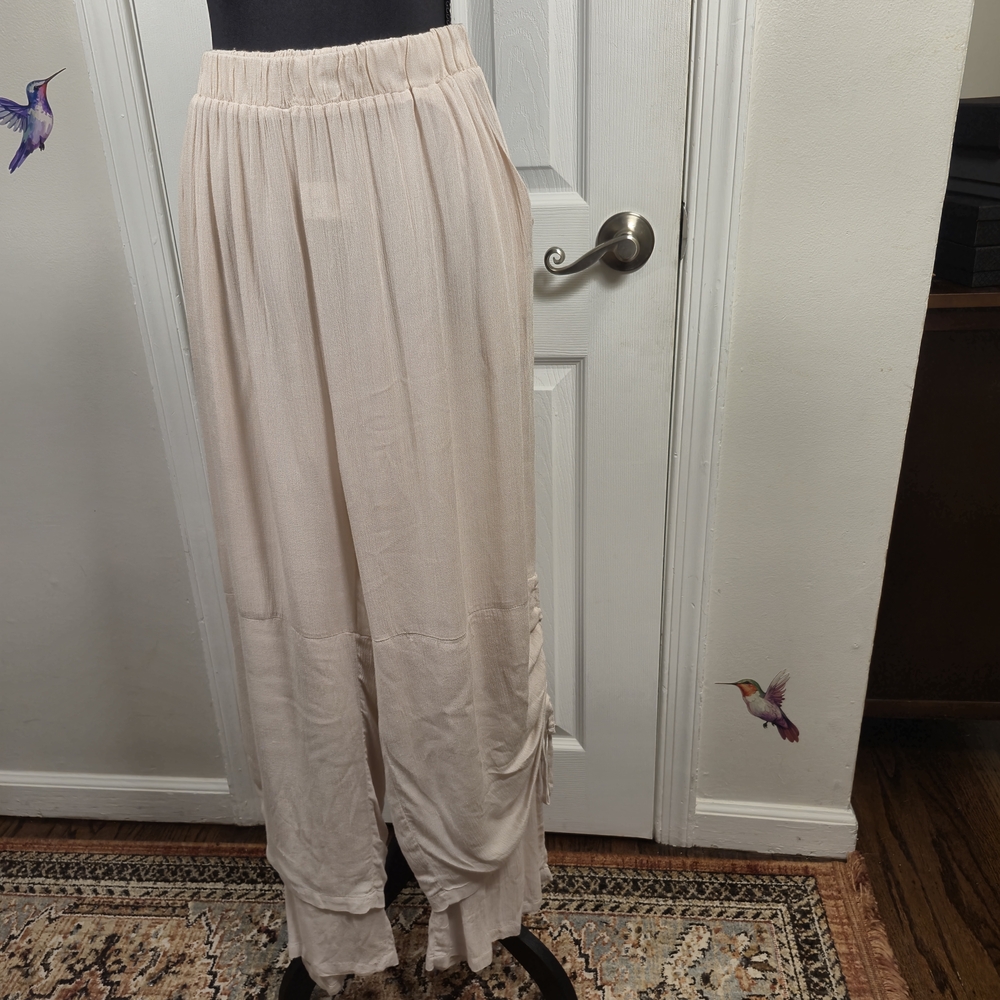 Chic 100% Cotton Wide-Leg Cream/Nude Culotte/Pants Size M Bohemian Flowy - Picture 2 of 7